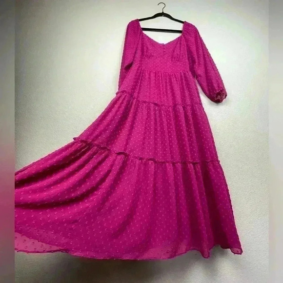 J.CREW Women's 12 Tiered Long-Sleeve Midi Dress Swiss Dot Berry Pink - Picture 8 of 12